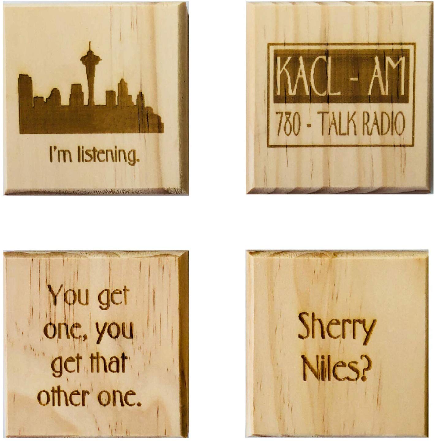 I'm Listening Coasters: Wood coaster set of 4 - KACL, Sherry Niles?, I'm Listening, and You Get One