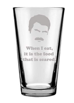 Ron Swanson Drinking Glasses: Parks and Recreation Inspired Engraved Pint Glass Gift Set for Ron Swanson Fan
