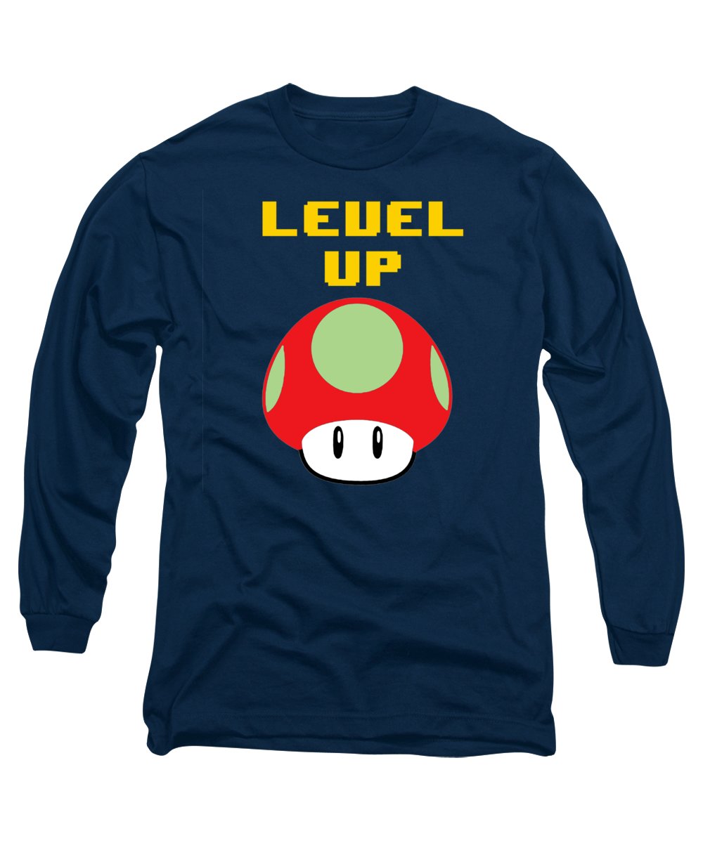 Level Up Mushroom, Classic 8 Bit Entertainment System Characters. Babies From The 80's. - Long Sleeve T-Shirt