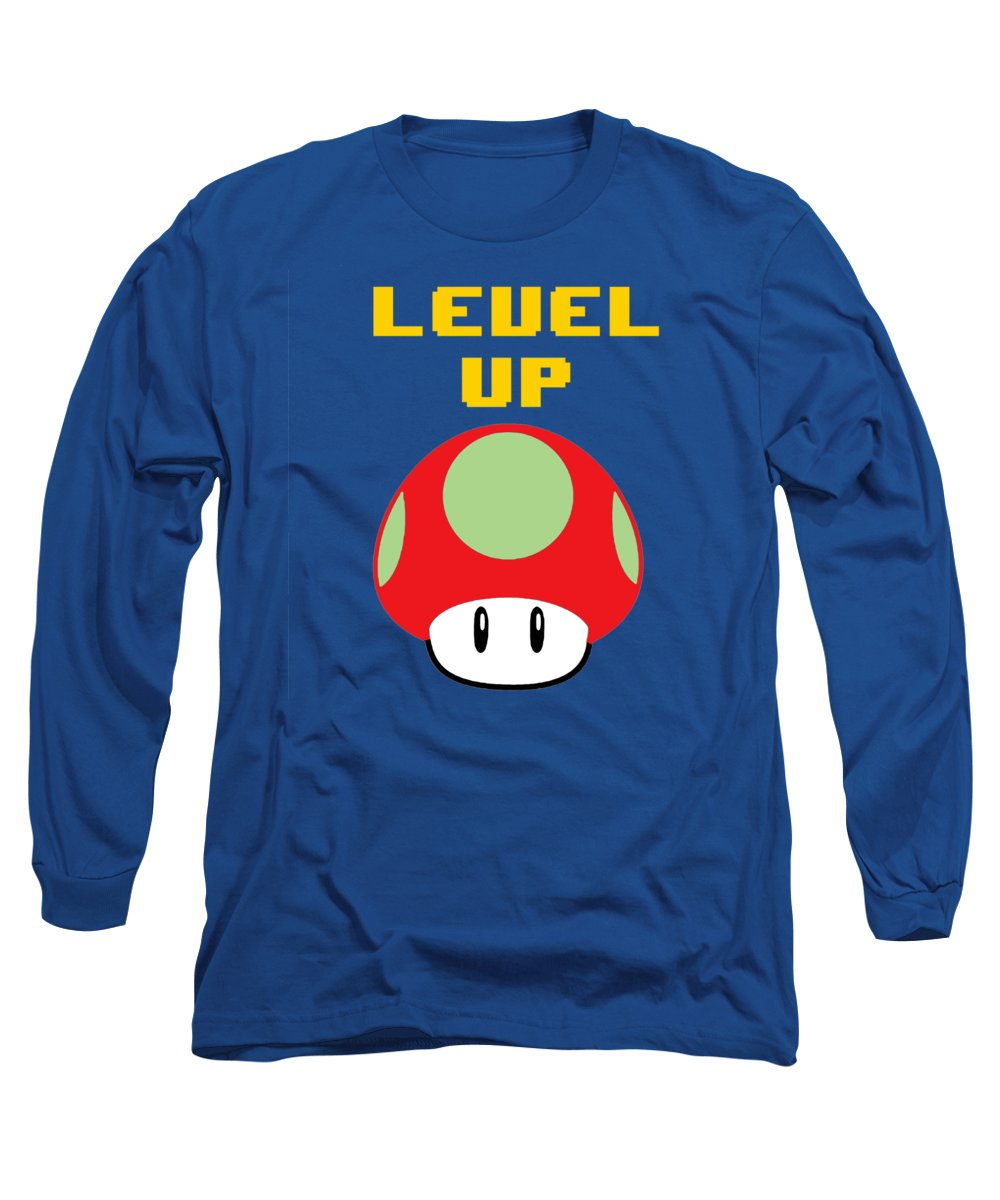 Level Up Mushroom, Classic 8 Bit Entertainment System Characters. Babies From The 80's. - Long Sleeve T-Shirt