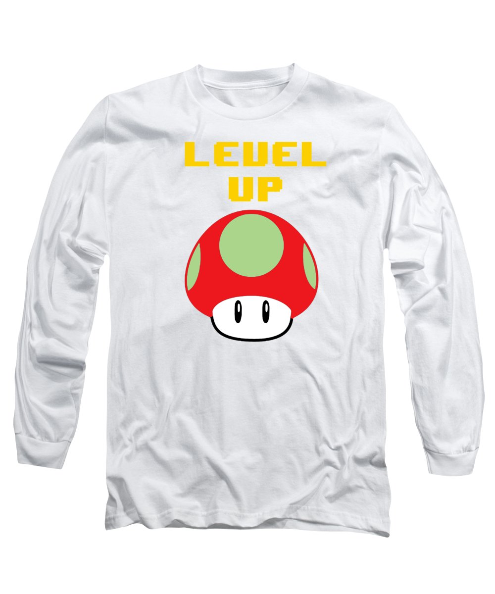 Level Up Mushroom, Classic 8 Bit Entertainment System Characters. Babies From The 80's. - Long Sleeve T-Shirt