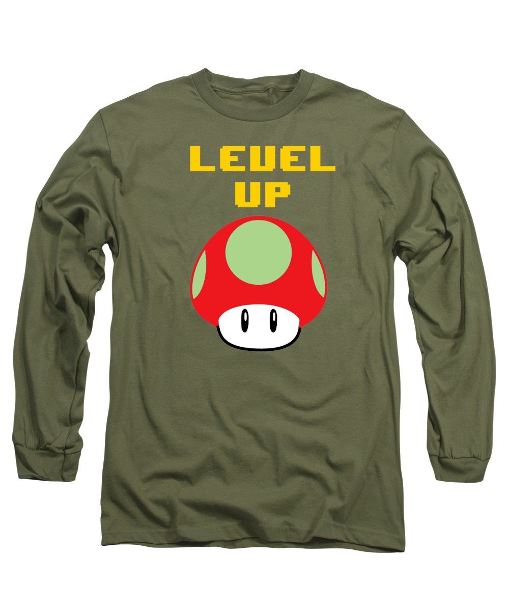 Level Up Mushroom, Classic 8 Bit Entertainment System Characters. Babies From The 80's. - Long Sleeve T-Shirt