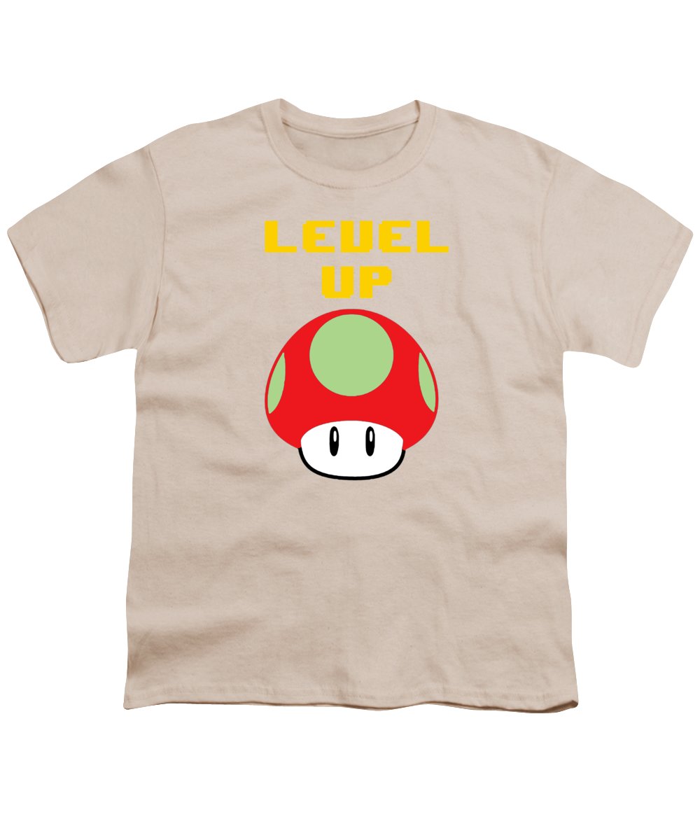 Level Up Mushroom, Classic 8 Bit Entertainment System Characters. Babies From The 80's. - Youth T-Shirt