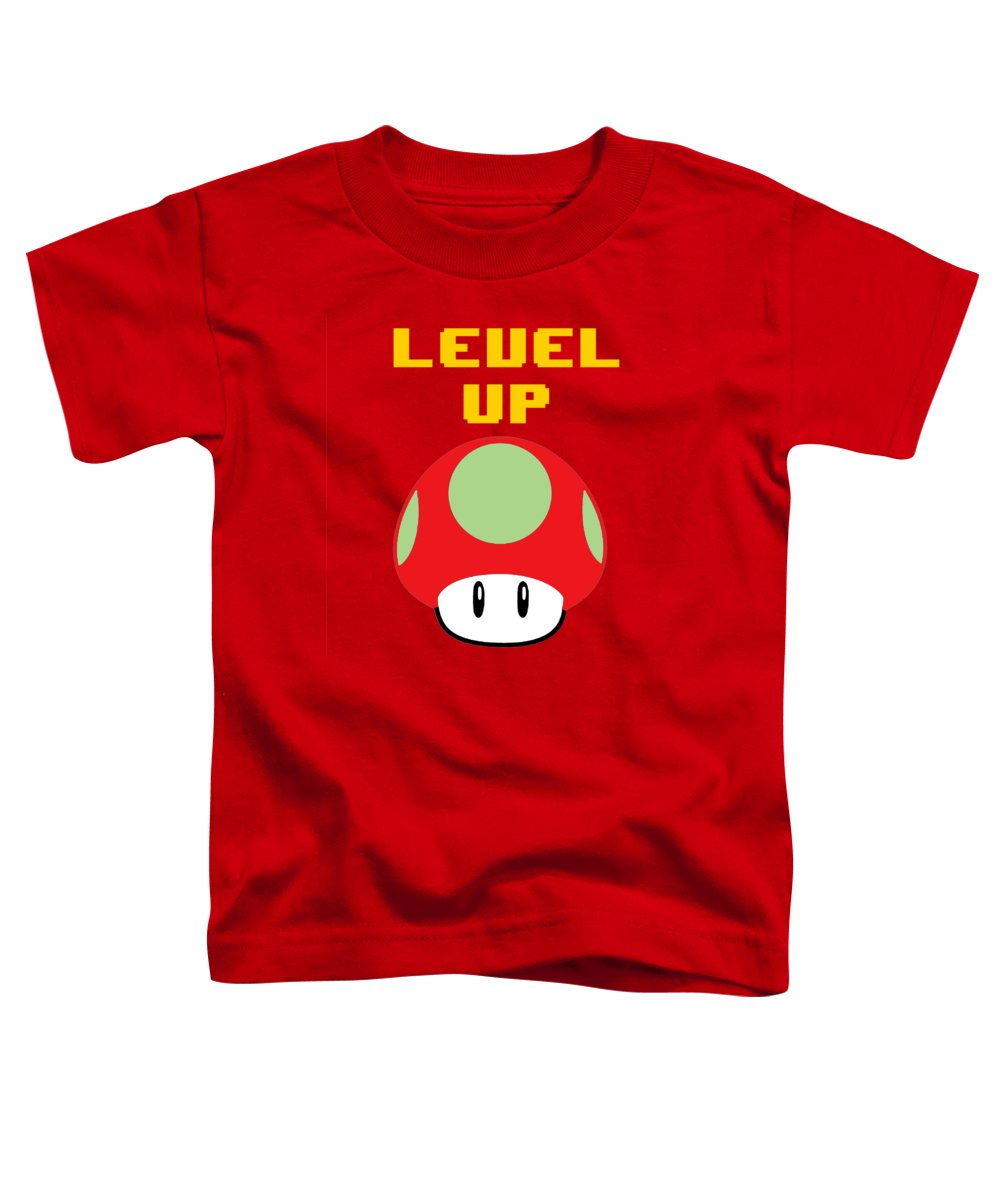 Level Up Mushroom, Classic 8 Bit Entertainment System Characters. Babies From The 80's. - Toddler T-Shirt