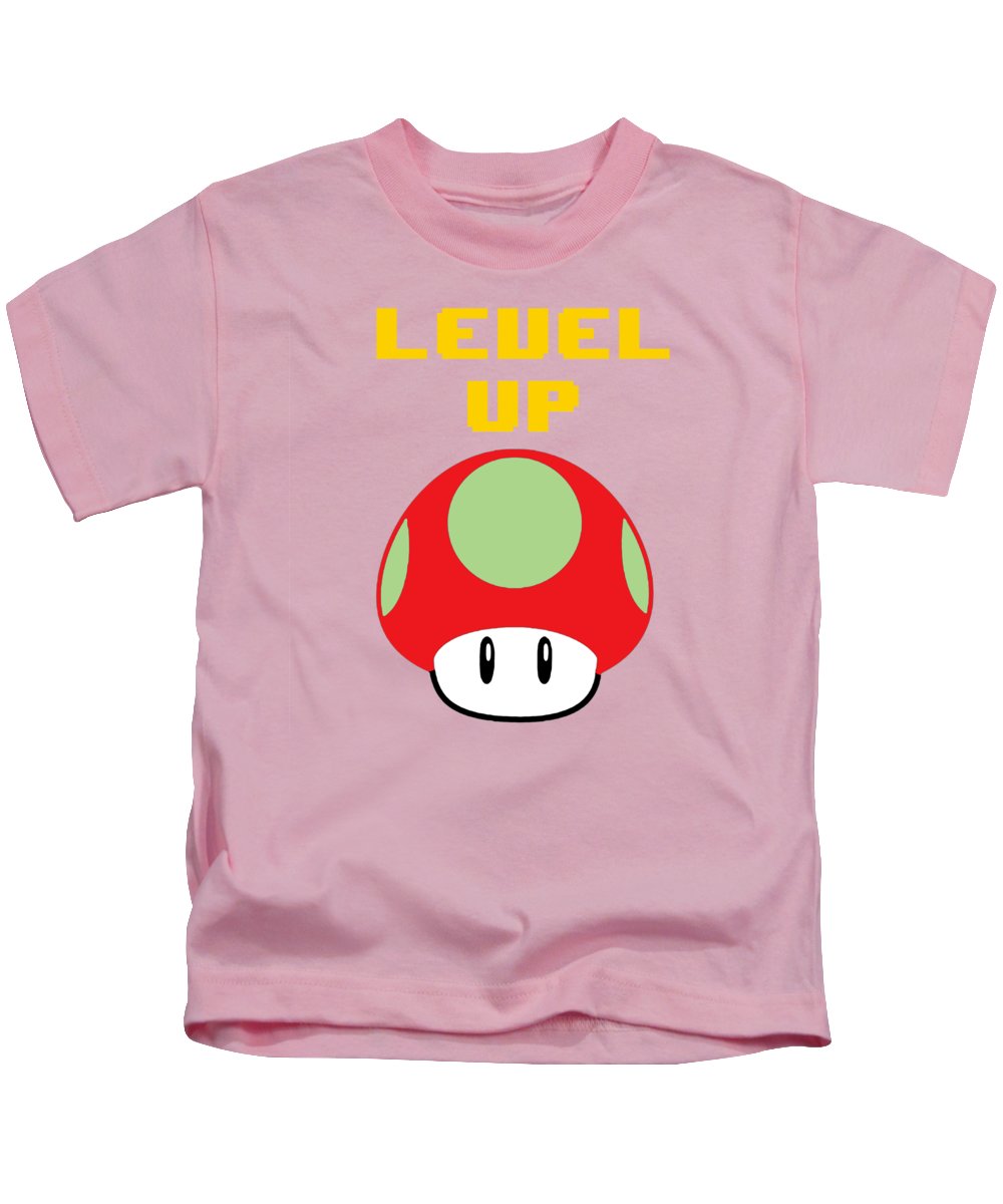 Level Up Mushroom, Classic 8 Bit Entertainment System Characters. Babies From The 80's. - Kids T-Shirt