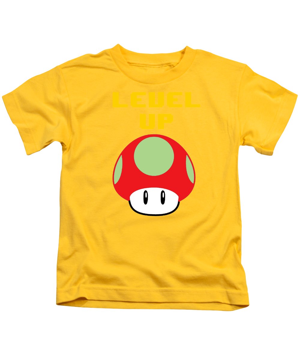 Level Up Mushroom, Classic 8 Bit Entertainment System Characters. Babies From The 80's. - Kids T-Shirt