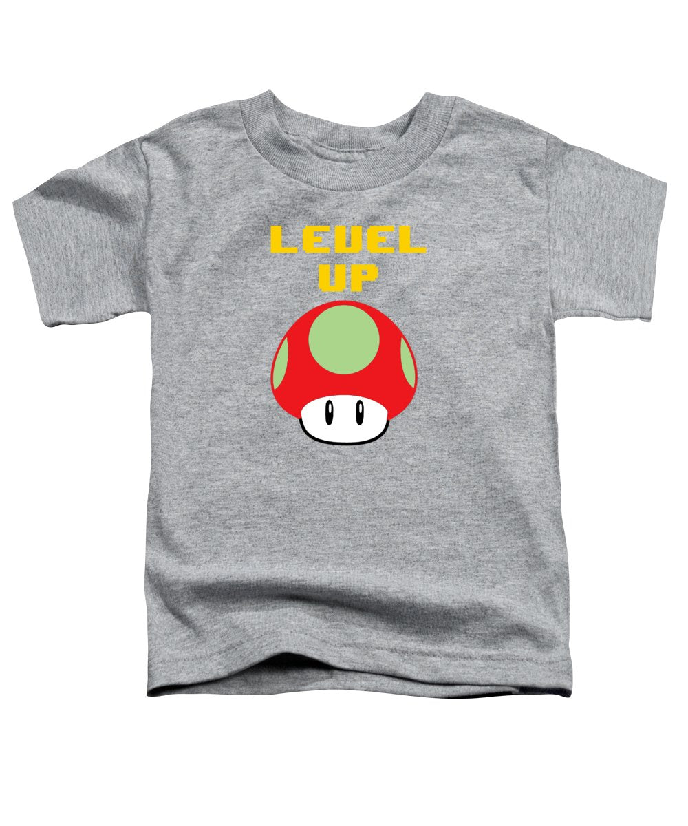 Level Up Mushroom, Classic 8 Bit Entertainment System Characters. Babies From The 80's. - Toddler T-Shirt