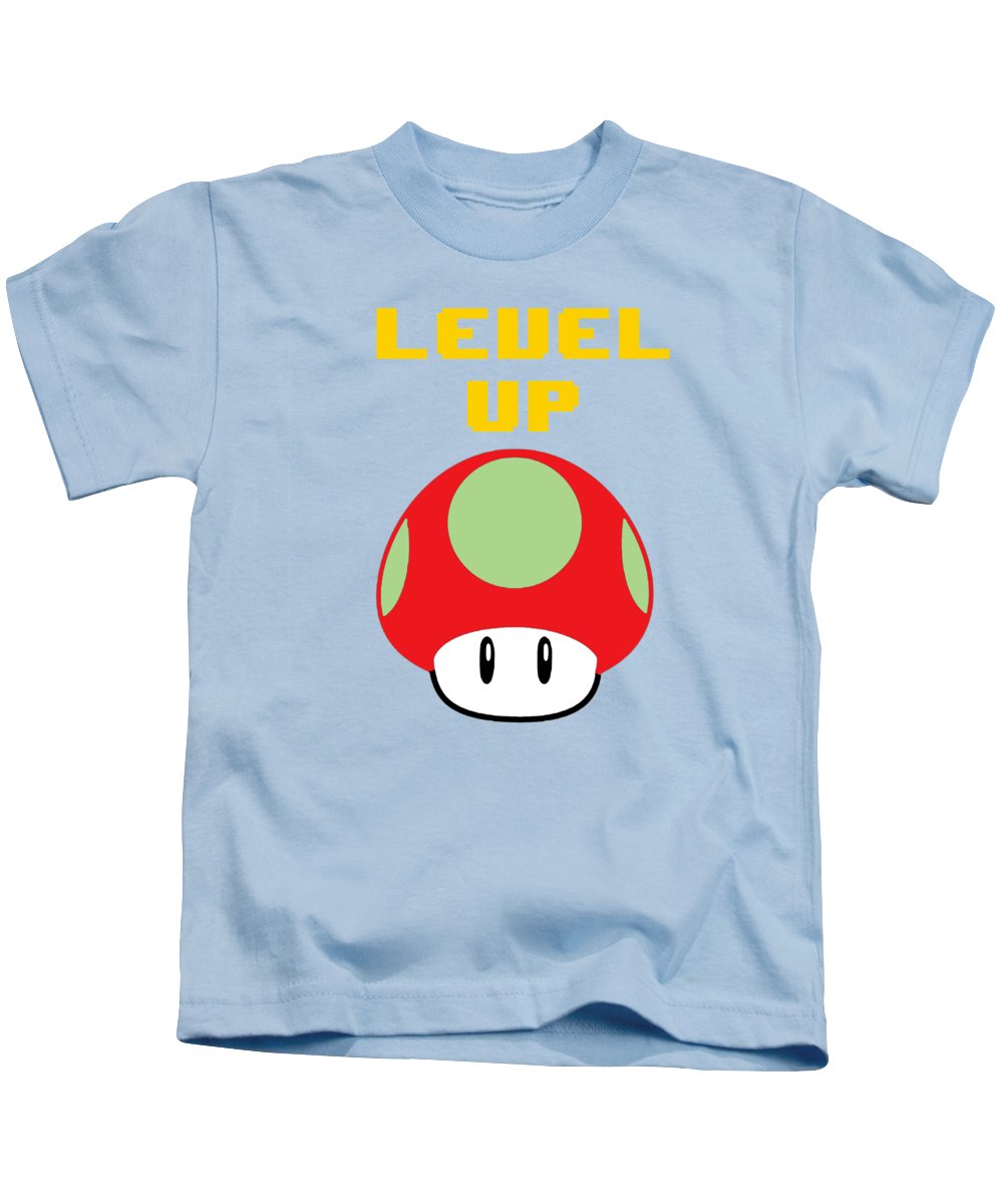 Level Up Mushroom, Classic 8 Bit Entertainment System Characters. Babies From The 80's. - Kids T-Shirt