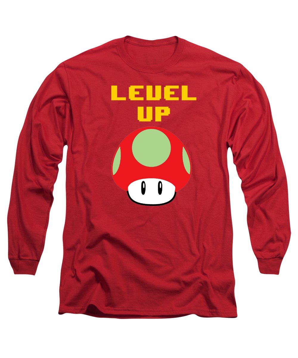 Level Up Mushroom, Classic 8 Bit Entertainment System Characters. Babies From The 80's. - Long Sleeve T-Shirt