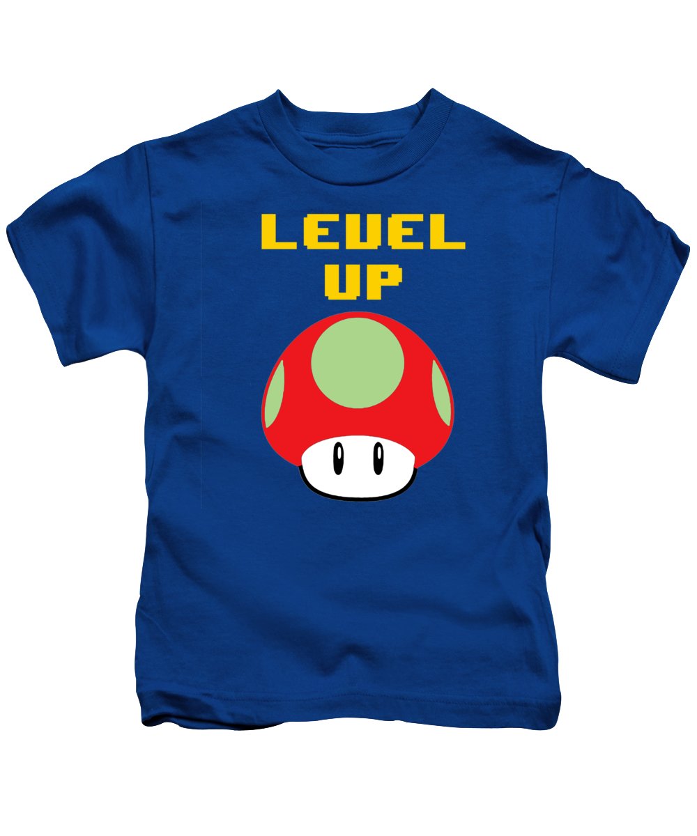 Level Up Mushroom, Classic 8 Bit Entertainment System Characters. Babies From The 80's. - Kids T-Shirt
