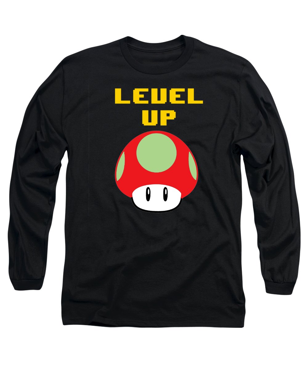 Level Up Mushroom, Classic 8 Bit Entertainment System Characters. Babies From The 80's. - Long Sleeve T-Shirt