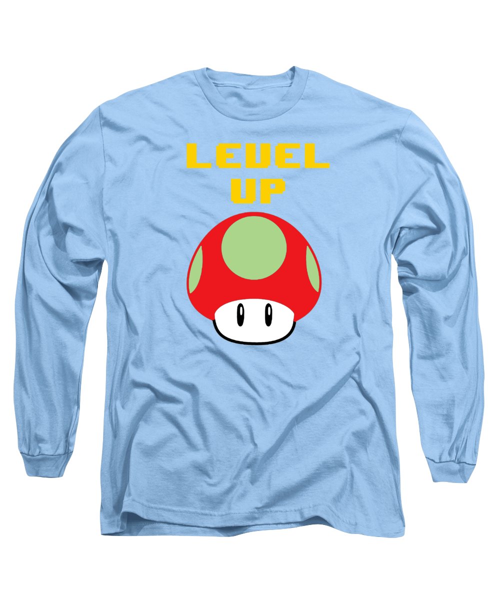 Level Up Mushroom, Classic 8 Bit Entertainment System Characters. Babies From The 80's. - Long Sleeve T-Shirt