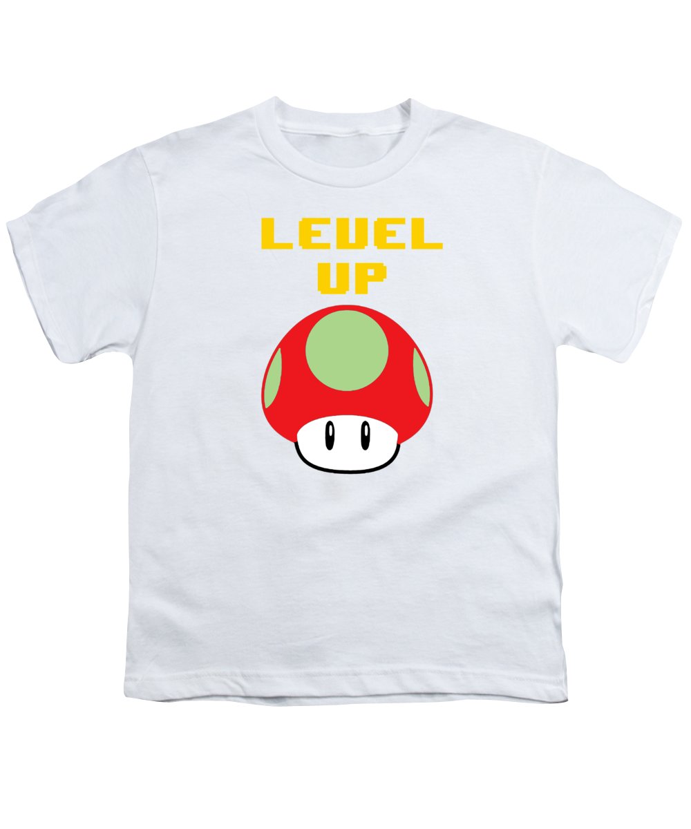 Level Up Mushroom, Classic 8 Bit Entertainment System Characters. Babies From The 80's. - Youth T-Shirt