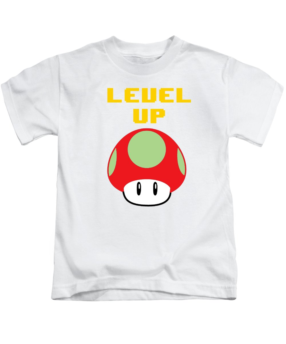 Level Up Mushroom, Classic 8 Bit Entertainment System Characters. Babies From The 80's. - Kids T-Shirt