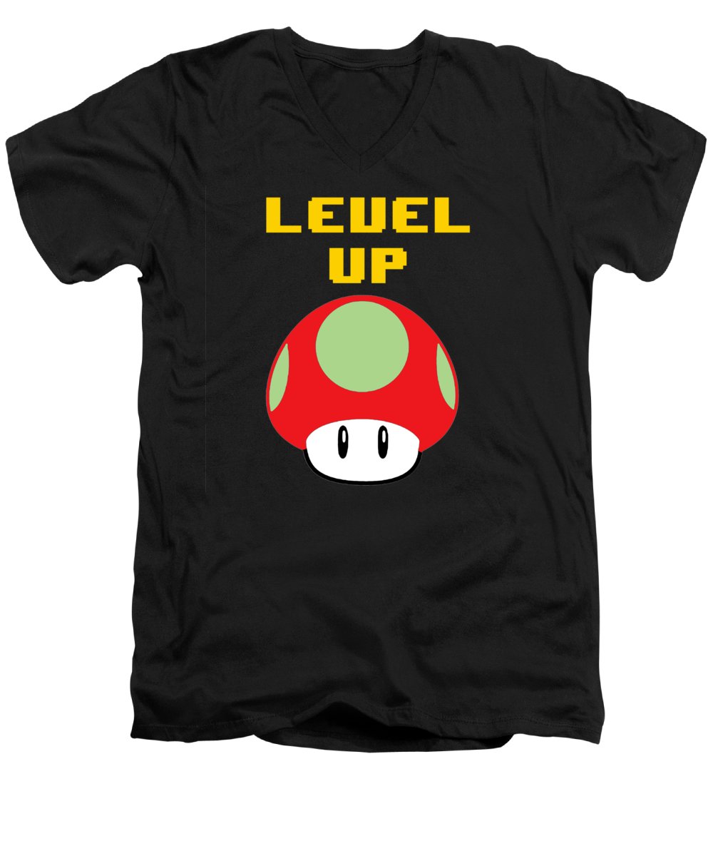 Level Up Mushroom, Classic 8 Bit Entertainment System Characters. Babies From The 80's. - Men's V-Neck T-Shirt