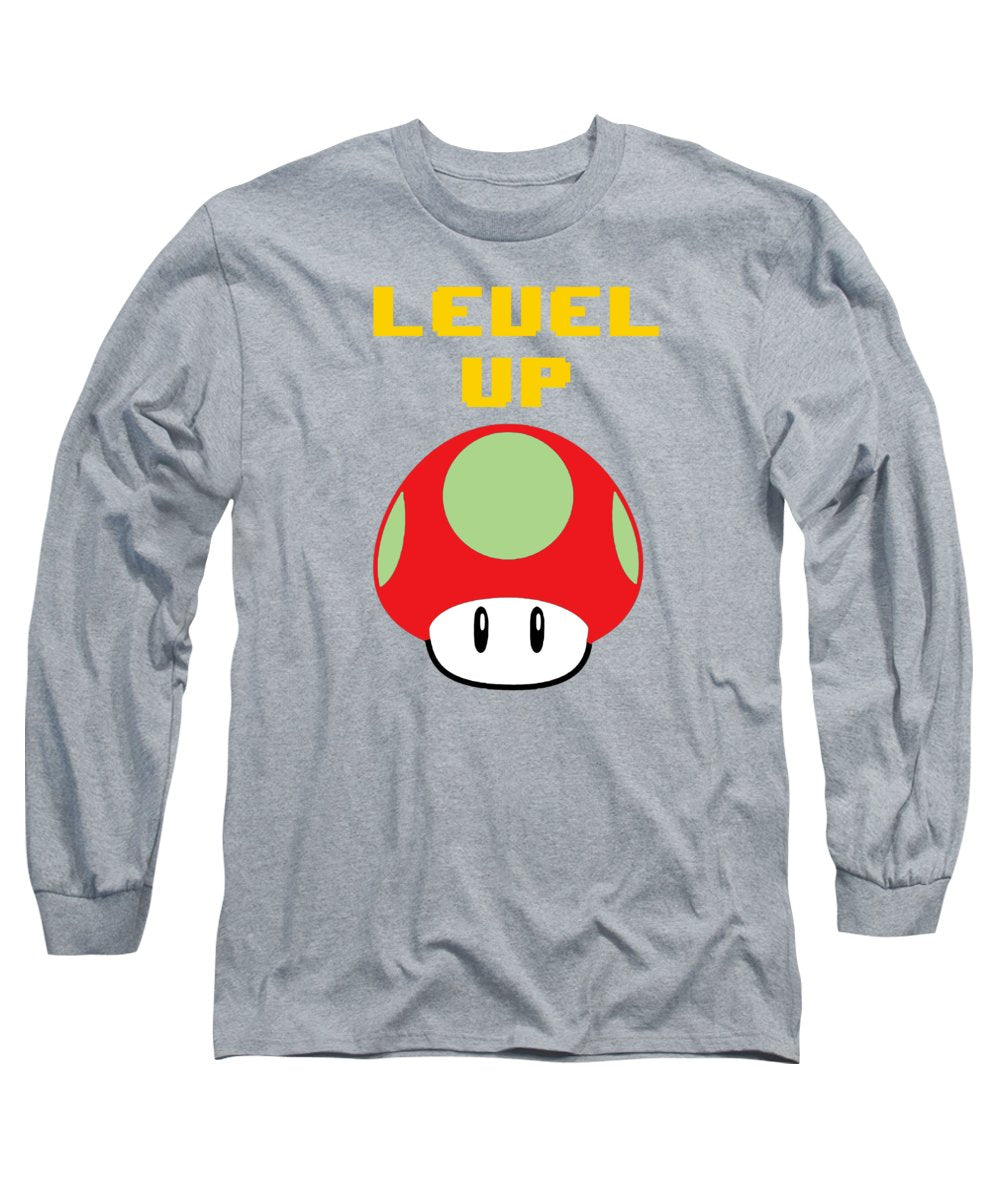 Level Up Mushroom, Classic 8 Bit Entertainment System Characters. Babies From The 80's. - Long Sleeve T-Shirt