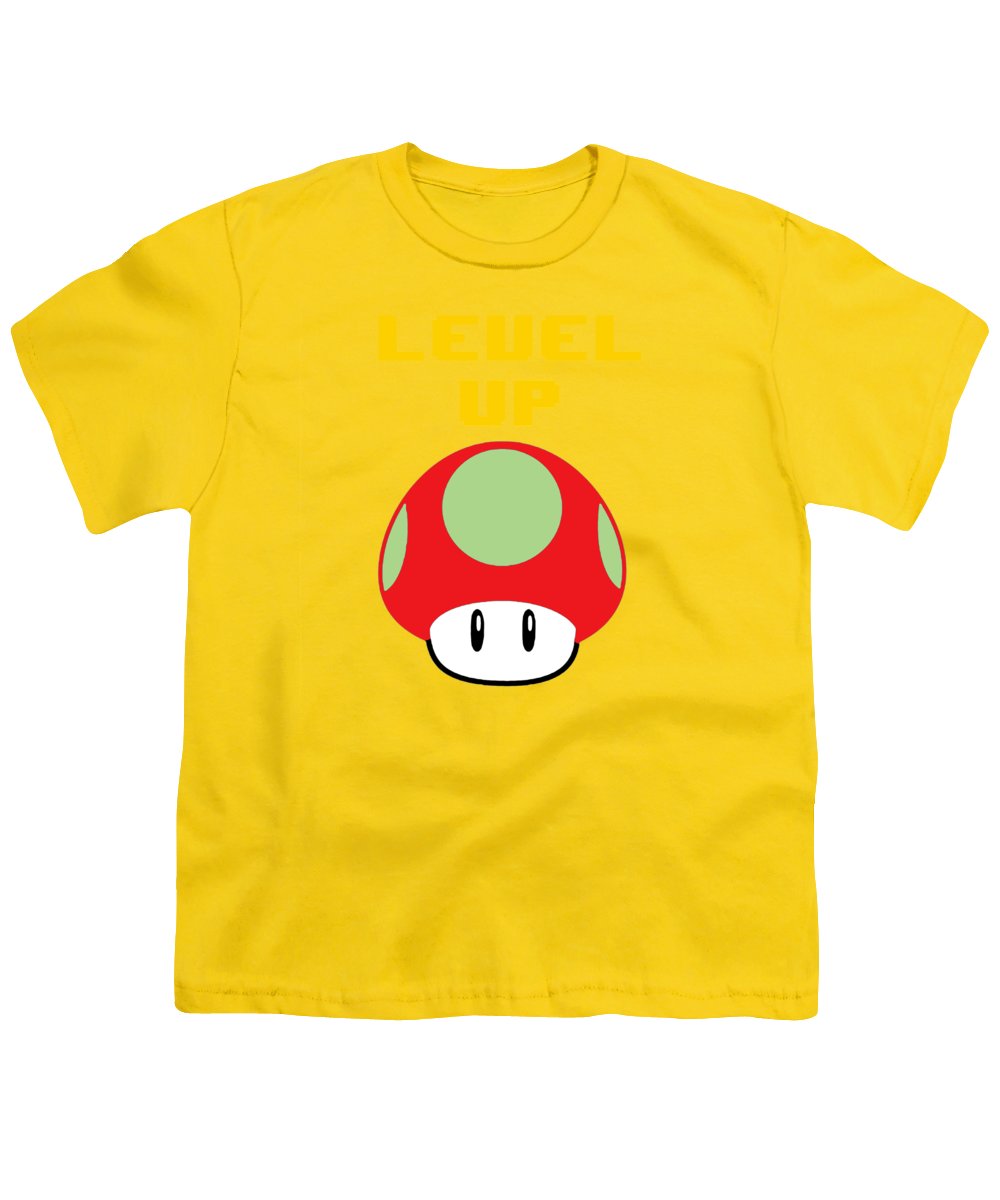 Level Up Mushroom, Classic 8 Bit Entertainment System Characters. Babies From The 80's. - Youth T-Shirt