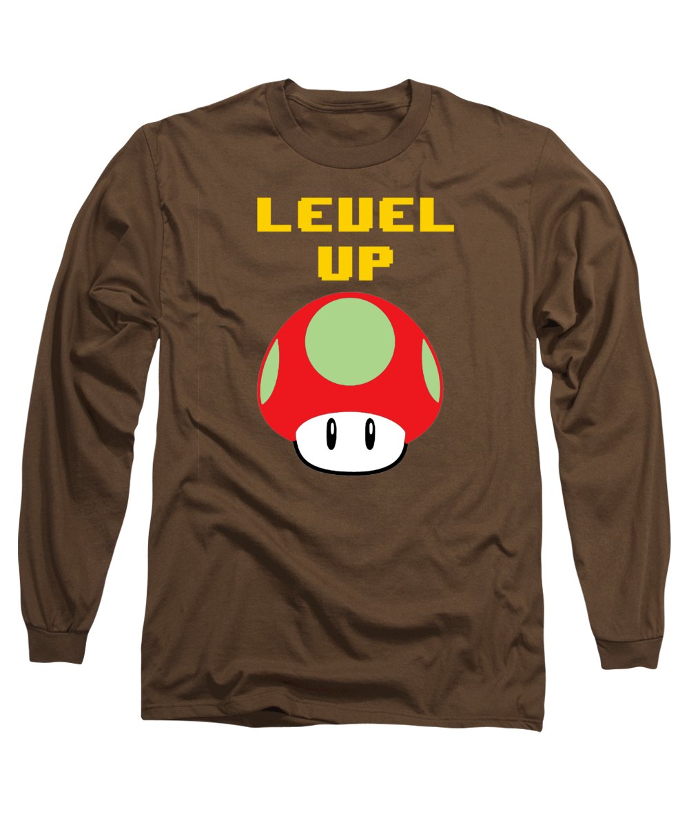 Level Up Mushroom, Classic 8 Bit Entertainment System Characters. Babies From The 80's. - Long Sleeve T-Shirt