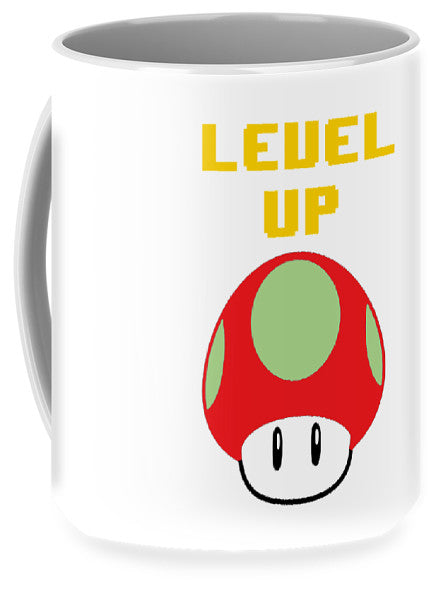 Level Up Mushroom, Classic 8 Bit Entertainment System Characters. Babies From The 80's. - Mug