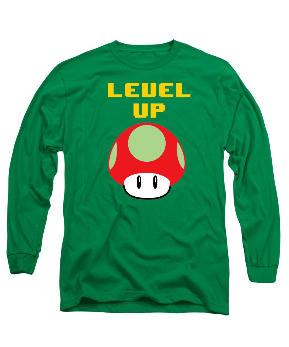 Level Up Mushroom, Classic 8 Bit Entertainment System Characters. Babies From The 80's. - Long Sleeve T-Shirt