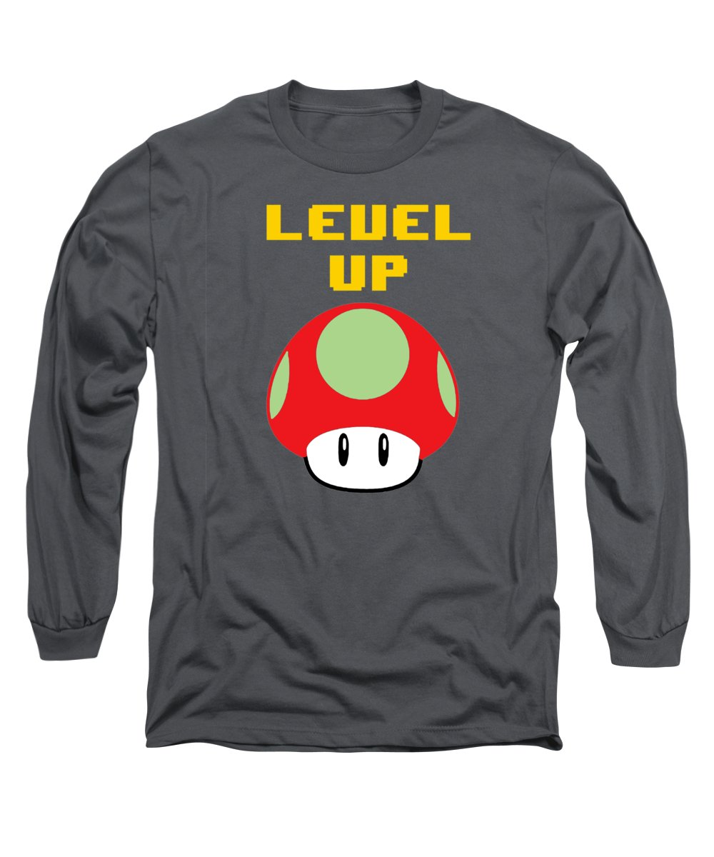 Level Up Mushroom, Classic 8 Bit Entertainment System Characters. Babies From The 80's. - Long Sleeve T-Shirt