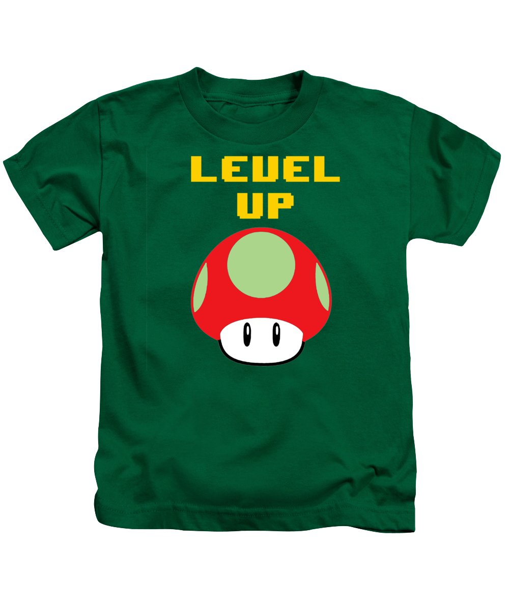 Level Up Mushroom, Classic 8 Bit Entertainment System Characters. Babies From The 80's. - Kids T-Shirt