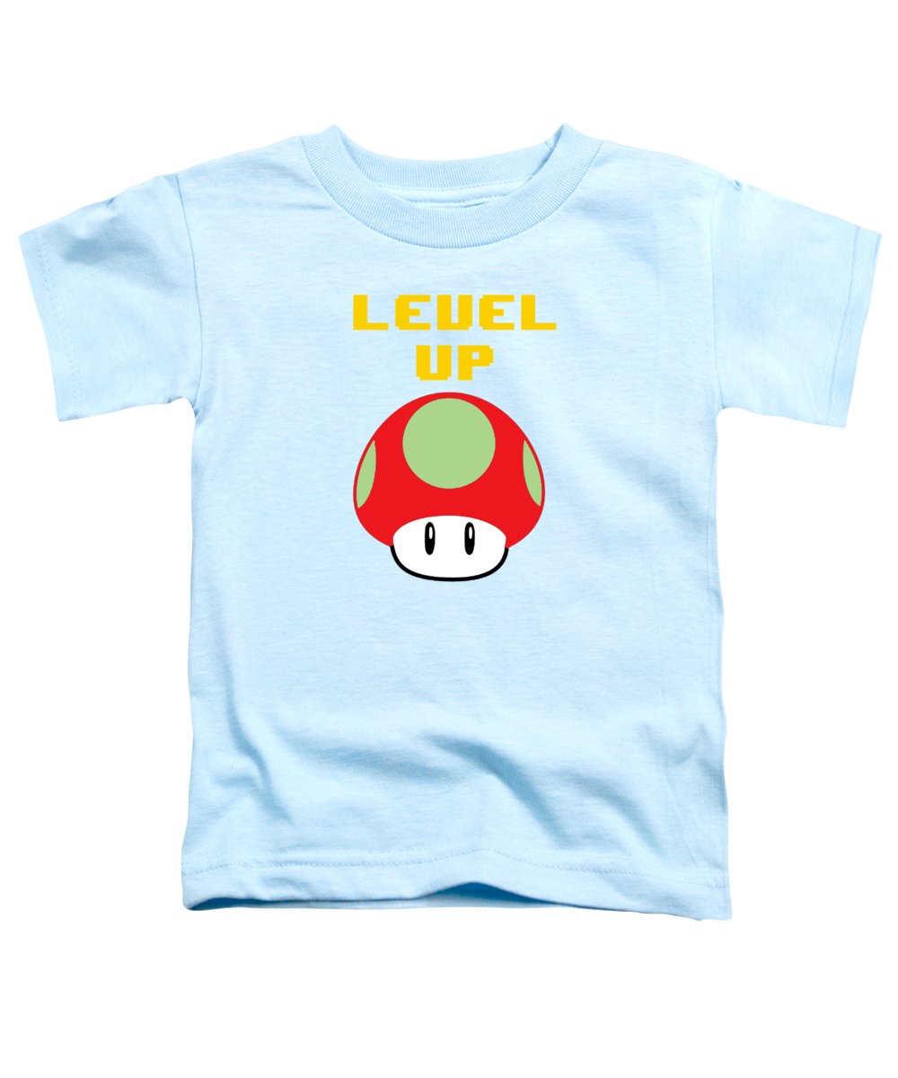 Level Up Mushroom, Classic 8 Bit Entertainment System Characters. Babies From The 80's. - Toddler T-Shirt