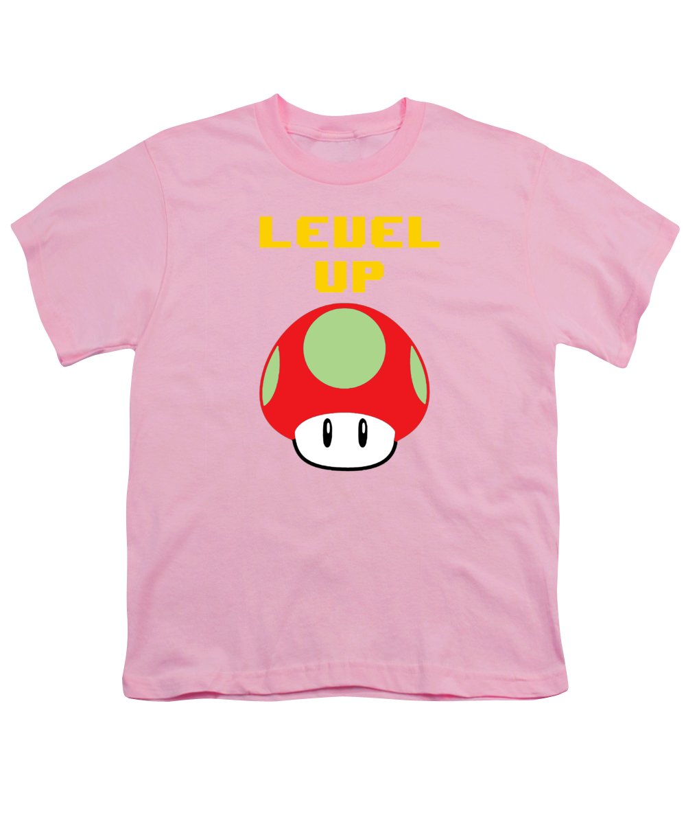 Level Up Mushroom, Classic 8 Bit Entertainment System Characters. Babies From The 80's. - Youth T-Shirt
