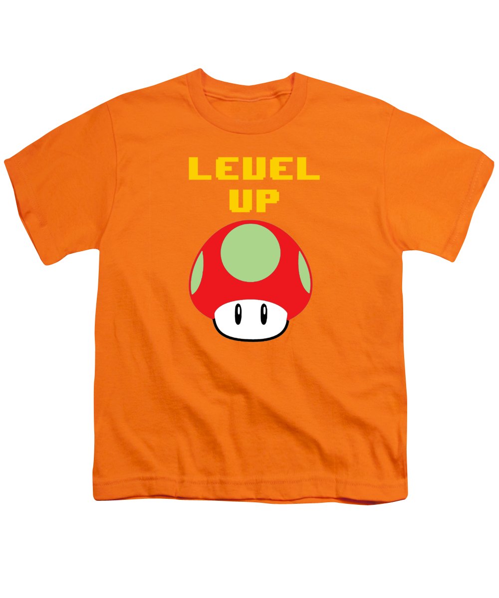 Level Up Mushroom, Classic 8 Bit Entertainment System Characters. Babies From The 80's. - Youth T-Shirt