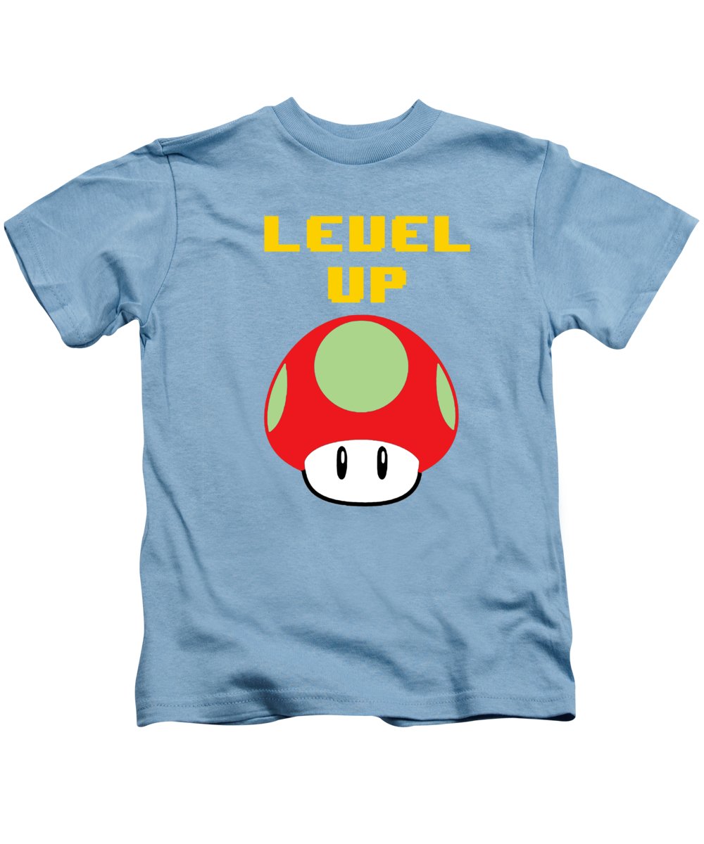 Level Up Mushroom, Classic 8 Bit Entertainment System Characters. Babies From The 80's. - Kids T-Shirt
