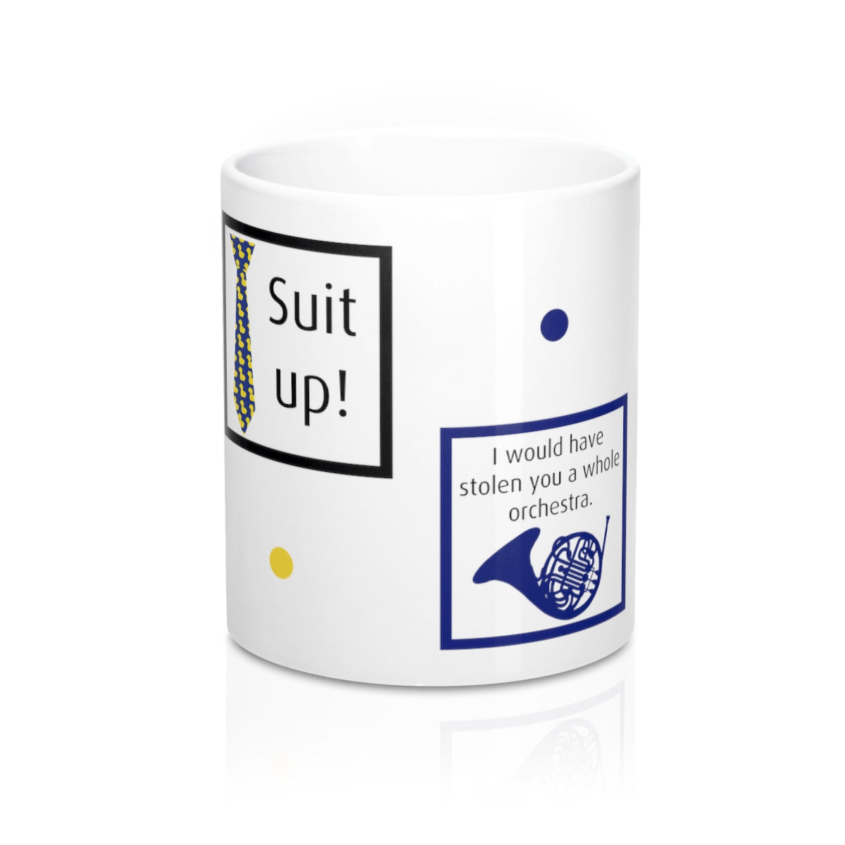 Double - Sided HIMYM Coffee Mug, 11 oz. Ceramic How I Met Your Mother Gift Mug - Yellow Umbrella, Blue French Horn, Barney's Ducky Tie Suit up and Ted's Red Cowboy Boots