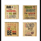 Inspirational Bible Verse Coaster Set: Color Scripture Wooden Coaster Set Joshua 24:15, Esther 4:14, Psalm 23:1, 1 Corinthians 16:13