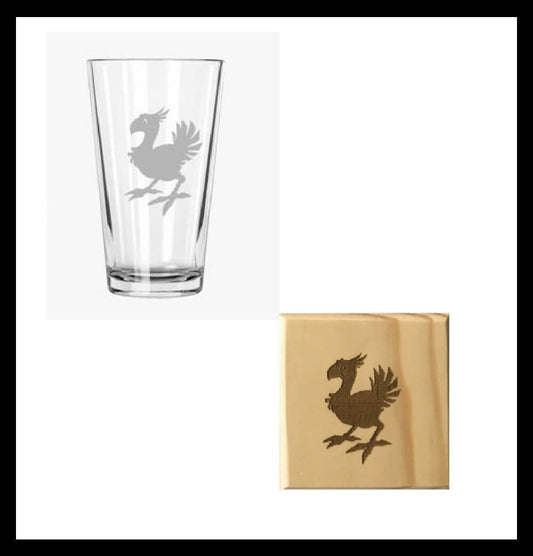 Chocobo Pint Glass and Wooden Coaster Set