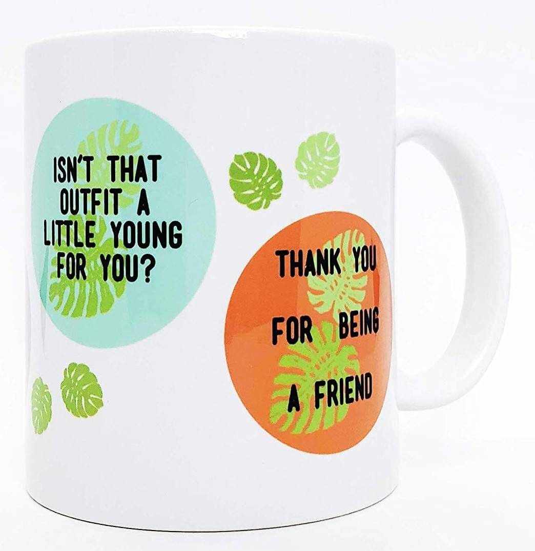 Brindle Southern Golden Girls Gift, Funny Golden Girls Coffee Mug: Sassy Quotes, Vintage Beachy Leaf Design - Thank You For Being A Friend, Cheesecake