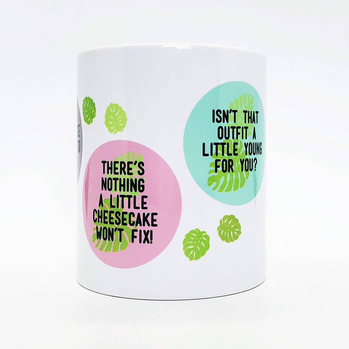 Brindle Southern Golden Girls Gift, Funny Golden Girls Coffee Mug: Sassy Quotes, Vintage Beachy Leaf Design - Thank You For Being A Friend, Cheesecake