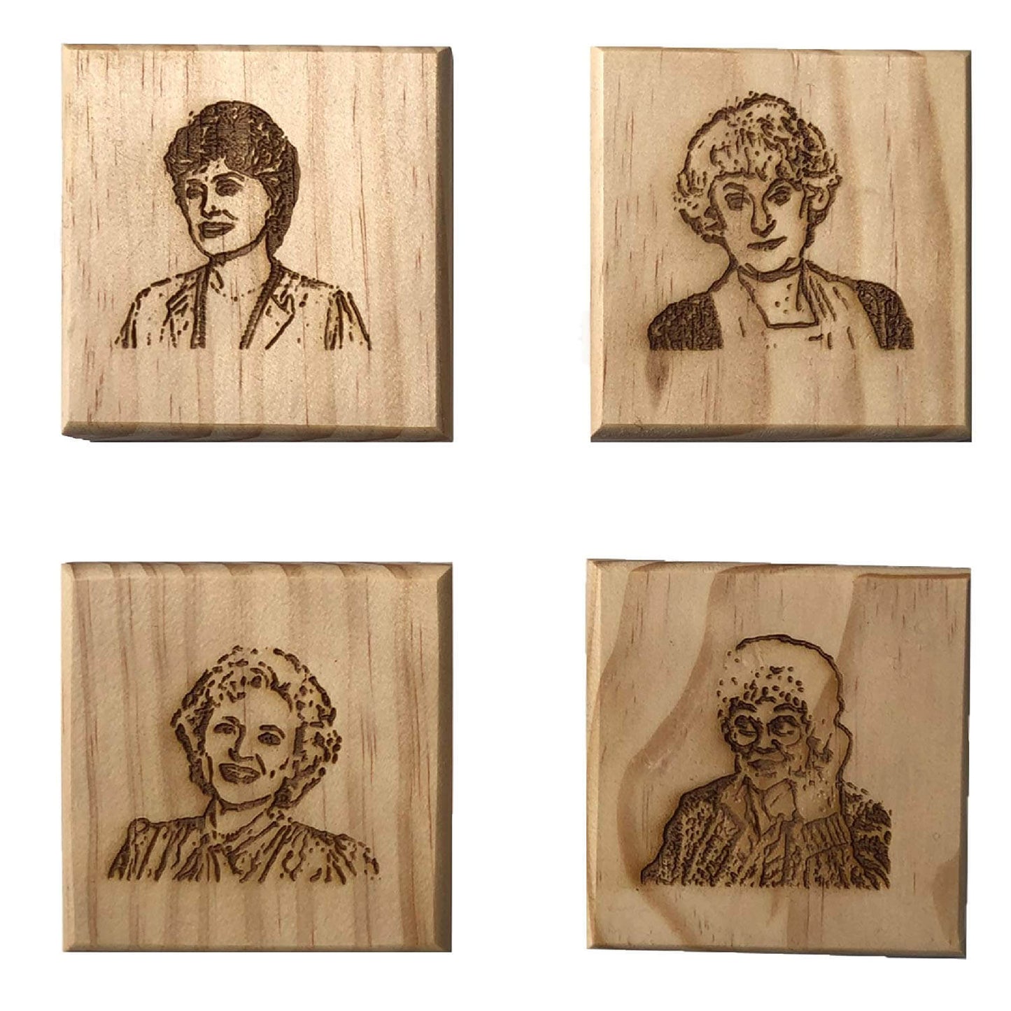 Golden Girls Coasters: Engraved Gift Set of 4 Coasters for Golden Girls Fan - Rose, Sophia, Blanche, Dorothy Silhouettes