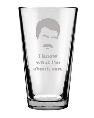 Ron Swanson Drinking Glasses: Parks and Recreation Inspired Engraved Pint Glass Gift Set for Ron Swanson Fan