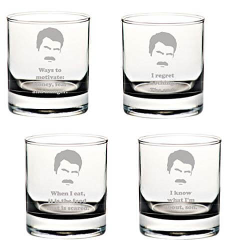 Ron Swanson Rocks Glasses: Parks and Rec Inspired Etched Whiskey Glass/Drinking Glass Gift Set for Ron Swanson Fan