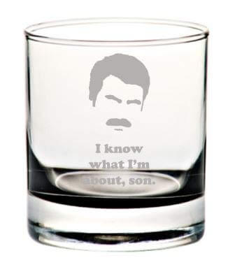 Ron Swanson Rocks Glasses: Parks and Rec Inspired Etched Whiskey Glass/Drinking Glass Gift Set for Ron Swanson Fan