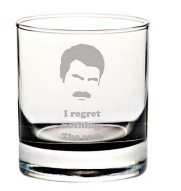 Ron Swanson Rocks Glasses: Parks and Rec Inspired Etched Whiskey Glass/Drinking Glass Gift Set for Ron Swanson Fan