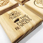Winchester Bros. Drink Coasters - Gift Set of Four Engraved Real Wood Coasters: Anti-possession symbol, Devil's Trap,Stay inside the salt ring, and Saving people hunting things. (SPN fan gift)