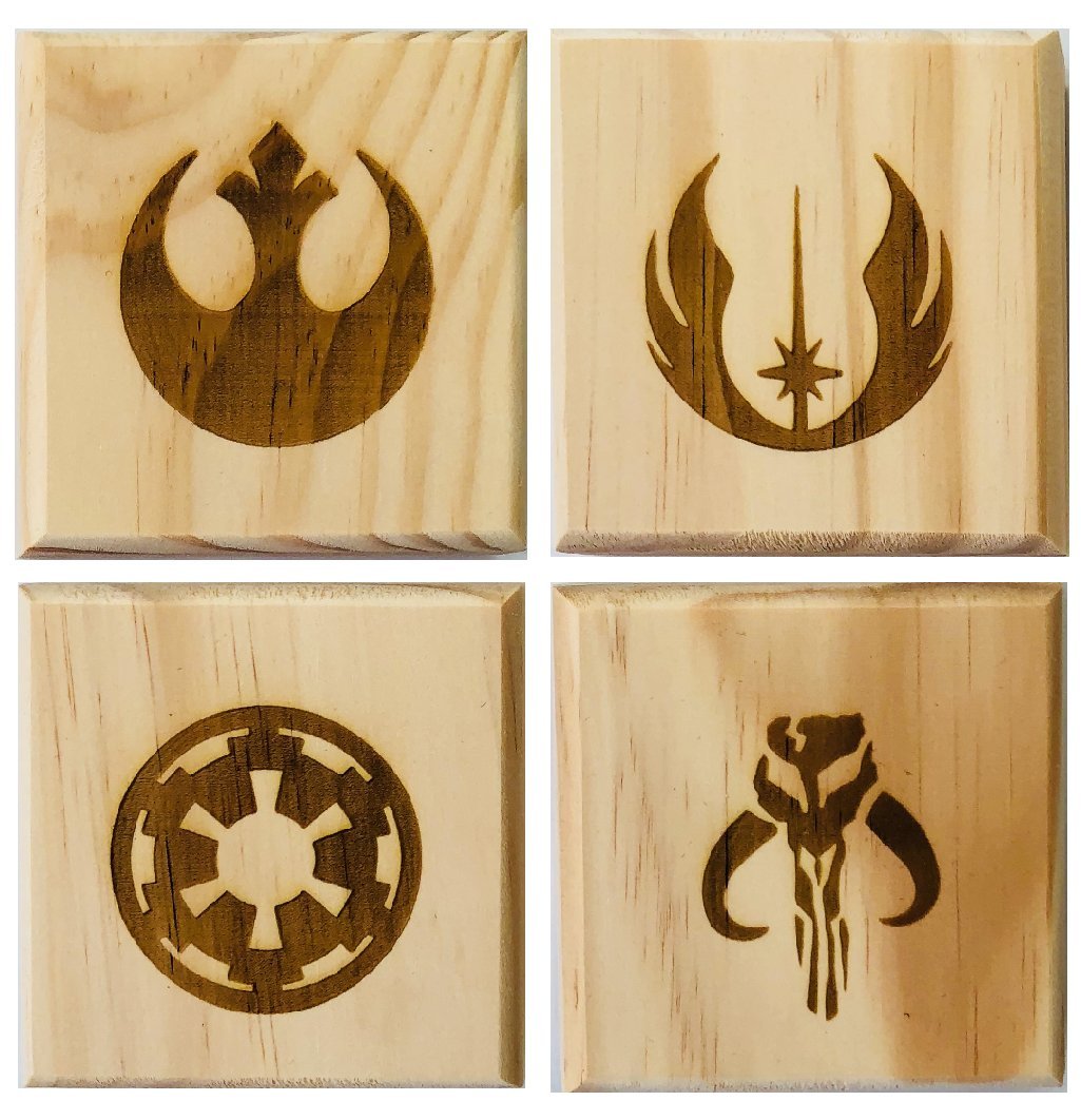 SW Coasters Permanent Engraved Gift Set of 4 Wood Coasters
