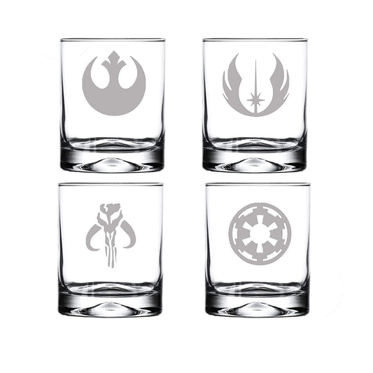 SW Drinking Glass Set of 4 Etched Rocks Whiskey Glasses