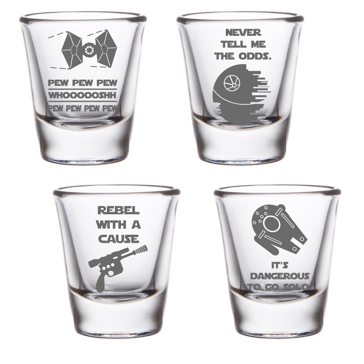 Galaxy Far Far Away Etched Shot Glass Set of Four