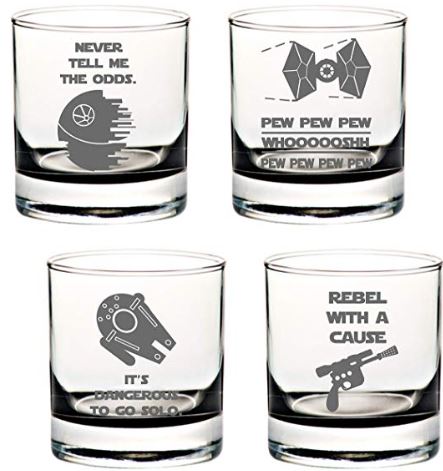 Star Wars Drinking Glass Set of 4 Etched Rocks Whiskey Glasses.