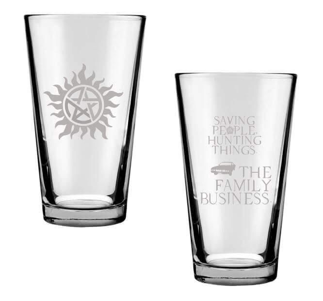 Anti-Possession and Hunting People Saving Things Engraved Drinking Glass Set of 2