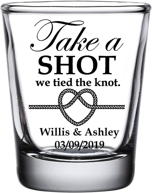 Wedding Shot Glasses Unique Wedding Favors for Guests Bulk Personalized Shot Glasses Wedding Party Take A Shot We Tied The Knot Engraved Diamond Black Finish