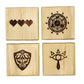 Zelda Drink Coasters - Gift Set of Four Engraved Real Wood Coasters: Eye Symbol, Gate of Time, Hylian Shield, 8 Bit Hearts (Gamer gift)