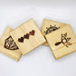 Zelda Drink Coasters - Gift Set of Four Engraved Real Wood Coasters: Eye Symbol, Gate of Time, Hylian Shield, 8 Bit Hearts (Gamer gift)
