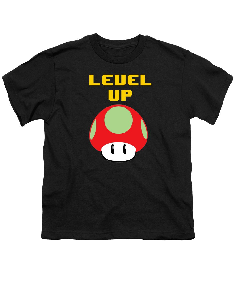 Level Up Mushroom, Classic 8 Bit Entertainment System Characters. Babies From The 80's.  - Youth T-Shirt